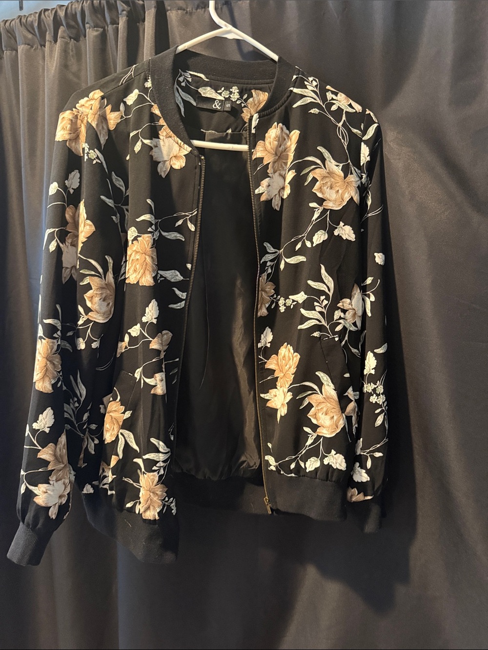 Floral Bomber Jacket - Black with Beige Floral